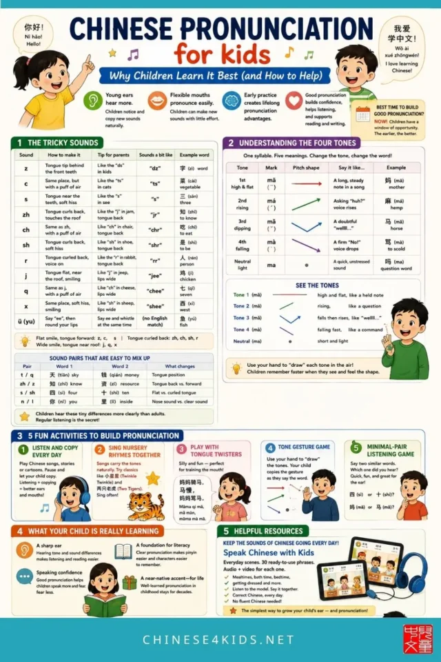 Child practising Chinese pronunciation and Mandarin tones