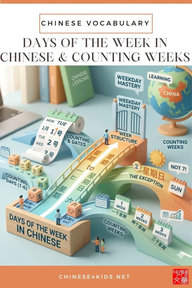 Learn the days of the week in Chinese the easy way. Say Monday to Sunday, count weeks, and find printables for kids learning Mandarin.