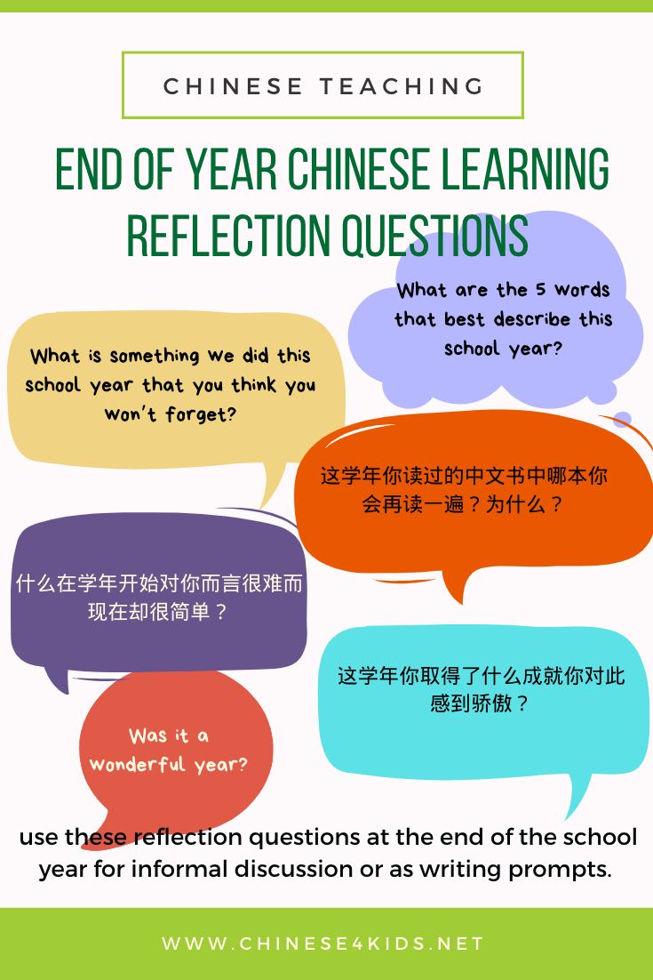End of Year Chinese Learning Reflection Questions - Questions to initiate a discussion or as writing prompts for an reflection on Chinese learning throughout the whole school year #Chinese4kids #Chineselearning #Endofyear #learningreflection #End-of-Year-Activity