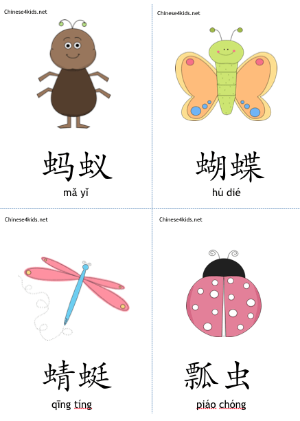 Insects Theme Pack for Kids - learn Chinese about Insects with different learning materials. #Chinese4kids #LearnChinese #ThemedChineseLearning #flashcards