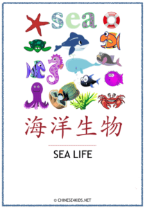 Sea Life Creatures Theme Pack for Kids - learn Chinese about Sea Life Creatures with different learning materials. #Chinese4kids #LearnChinese #ThemedChineseLearning #Sealife