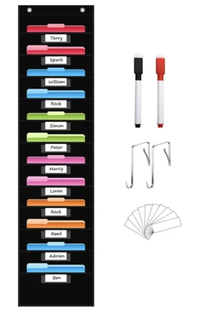 12 Pockets File Storage Pocket Chart with 12 Nametag Pockets,Hanging Wall File Organizer for Classroom and Office, Organize Your Assignments, Files, Scrapbooks, Paper 