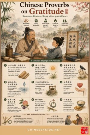 9 genuine Chinese proverbs on gratitude, with pinyin, meaning, real sources, and the stories of Han Xin and 结草衔环.