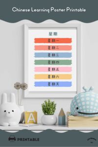 Weekdays Chinese poster for kids homeschool and classroom wall art