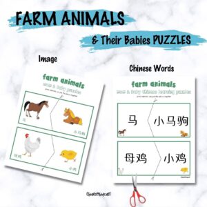 Farm animals and their babies Chinese learning Activity for kids