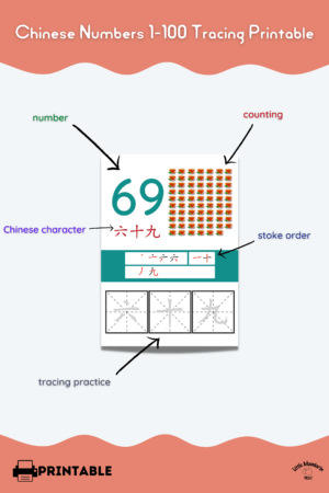 Chinese Numbers 1-100 Count and Trace Flashcards