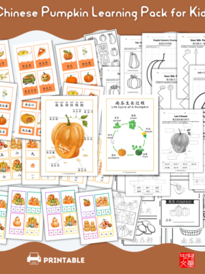 pumpkin Chinese learning pack for kids #Chinese4kids #learningpack #pumpkin #themelearning