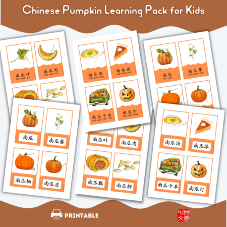 Montessori 3-part Pumpkin Chinese learning flashcards #Chinese4kids #learningpack #pumpkin #montessori #flashcardspumpkin