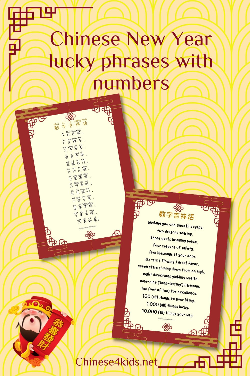 Chinese lucky phrases starting with numbers #Chinesenewyear #SpringFestival #luckyphrases #learnChinese #mandarinChinese #expressiveChinese #Chinese4kids
