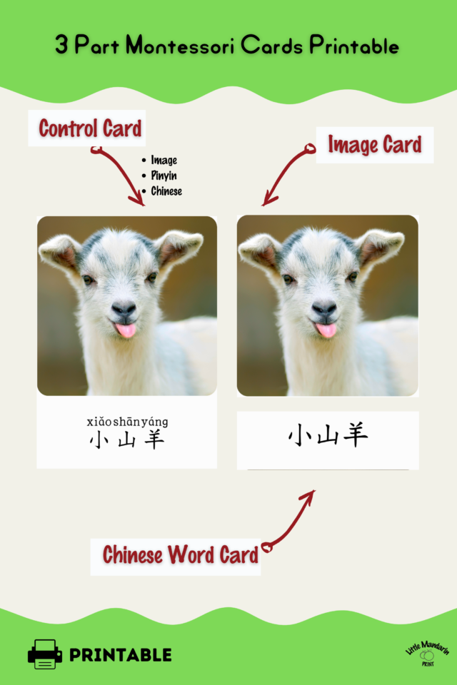 Mom and Baby Farm Animals Montessori Chinese Flashcards