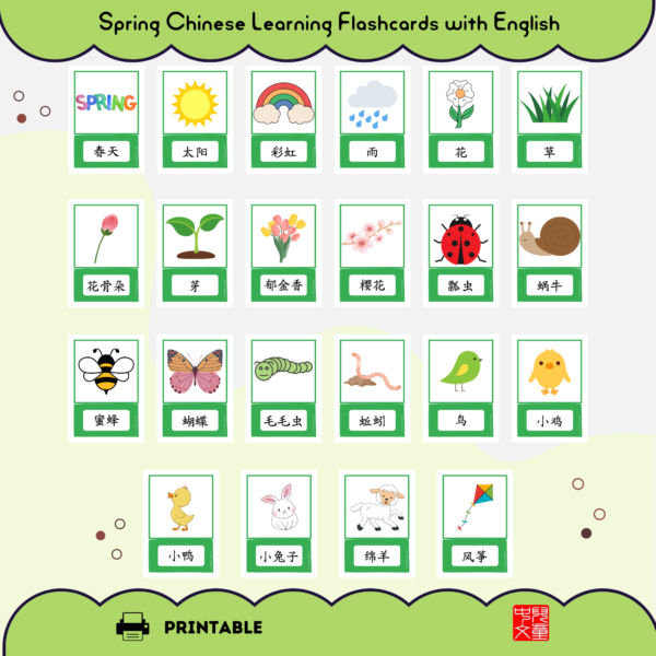 Spring Montessori 3-part Chinese flashcards - Kids learn about spring Chinese vocabulary with fun #spring #Chinesemontessori #Chinesevocabulary #Chineseflashcards #中文词汇 #闪卡