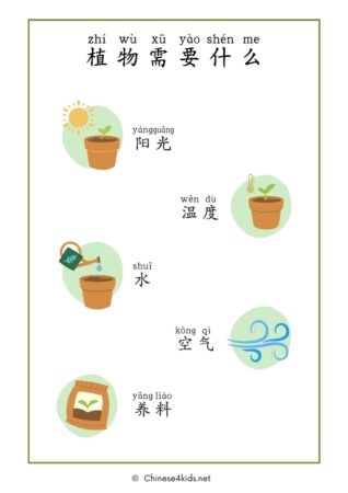 Gardening - Plants Chinese learning pack for kids #Chinese4kids #learnChinese #learningpack