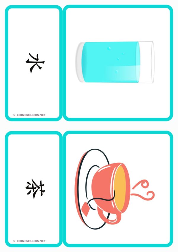 Beverage Chinese vocabulary Montessori 3-part flashcards for kids and Chinese beginning learners #easyChinese #Chineseforkids #learnChinese #Chinesevocabulary #fruitChinesewords