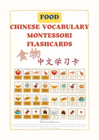 Food Chinese vocabulary Montessori 3-part flashcards for kids and Chinese beginning learners #easyChinese #Chineseforkids #learnChinese #Chinesevocabulary #foodChinesewords #Chinesevocab #Mandarin #Chineselanguage #worldlanguage #printable #downloadable #食物单词