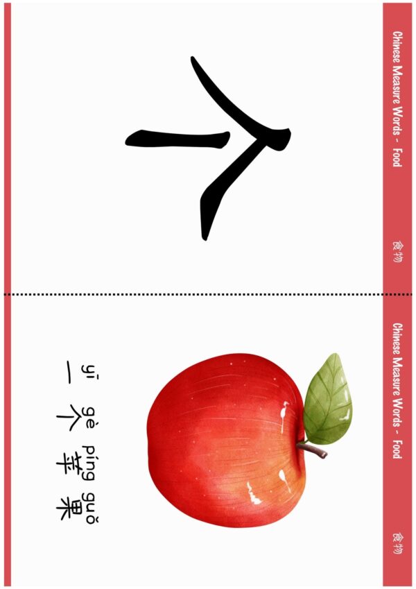 Learn Chinese measure words for food Montessori 3-part flashcards #Chinese4kids #Chineseflashcards #learnChinese #mandarinChinese #measurewords