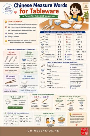 Learn Chinese measure words for tableware (把, 个, 双, 张) with activities and practice. Perfect guide for kids, beginners, learning Chinese.