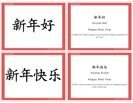 Lunar New Year Wishes Chinese Vocabulary Cards are useful as a reference when giving good wishes for spring festival celebrations.