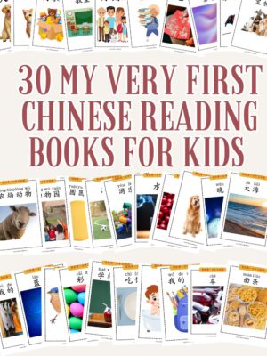 30 My Very First Chinese Reading- books to help young Chinese learners to start reading simple Chinese books with 1-3 words per page, one-to-one text-picture correspondence and familiar topics.