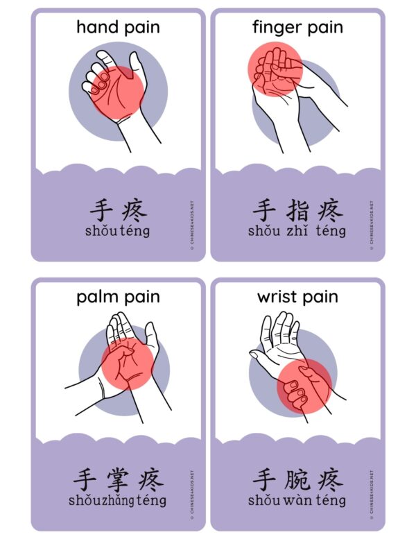 Body Pain Chinese Vocabulary Montessori Flashcards