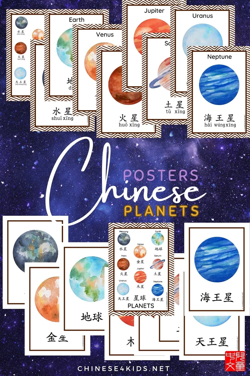 Planets Chinese vocabulary posters
