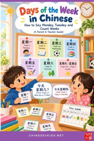 Learn the days of the week in Chinese, Monday to Sunday, with pinyin, example sentences, how to count weeks, and games for kids and beginners.