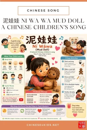 Ni Wa Wa 泥娃娃 is one of the most loved Chinese children's songs. Get full lyrics in pinyin, English, video, and easy teaching ideas.