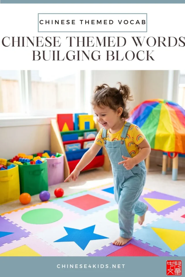 young child learning mandarin colors and numbers at home with colorful objects