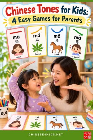 Chinese tones for kids made easy: 4 simple Mandarin tone games using mā, má, mǎ, mà. Just 5 minutes a day, and no fluent Chinese needed.