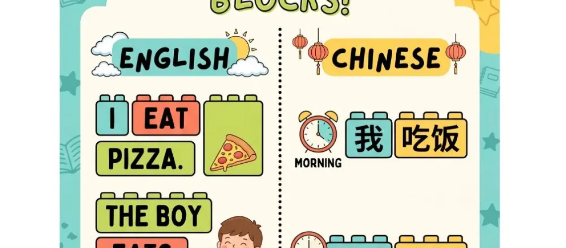 Chinese grammar is different from English — and often simpler. Here are 5 key differences, with examples easy enough to explain to your child.