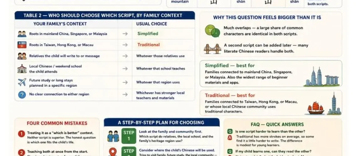 Simplified or Traditional? Discover how to choose the right Chinese script for your child based on your family's situation & learning goals.