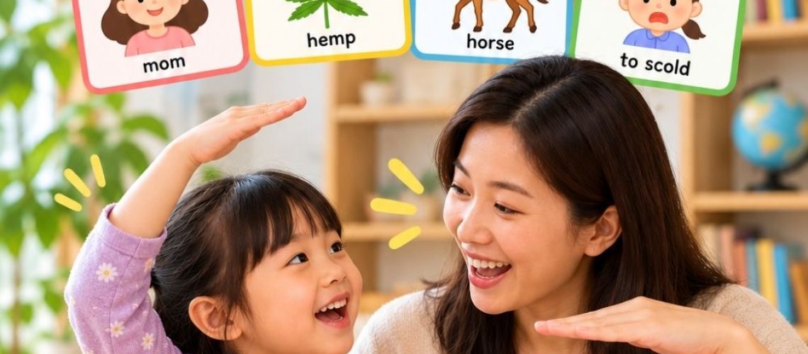 Chinese tones for kids made easy: 4 simple Mandarin tone games using mā, má, mǎ, mà. Just 5 minutes a day, and no fluent Chinese needed.