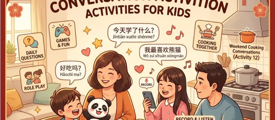 Discover 15 Chinese conversation activities for kids that build real speaking confidence. Mealtime questions, role play, guessing games...