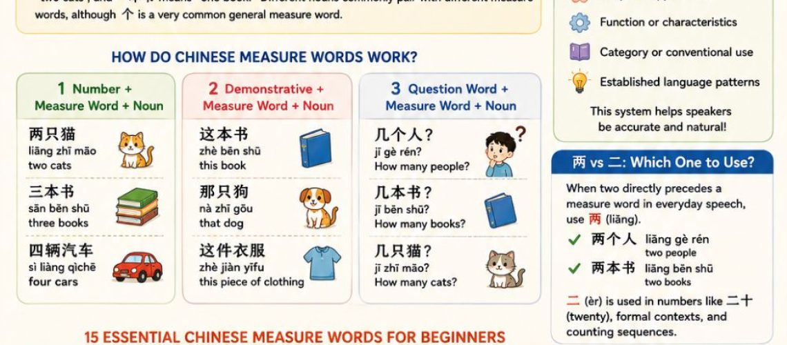 The complete guide to Mandarin measure words for kids. Learn classifiers, grammar patterns, 15 essential words, and teaching strategies
