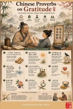 9 genuine Chinese proverbs on gratitude, with pinyin, meaning, real sources, and the stories of Han Xin and 结草衔环.