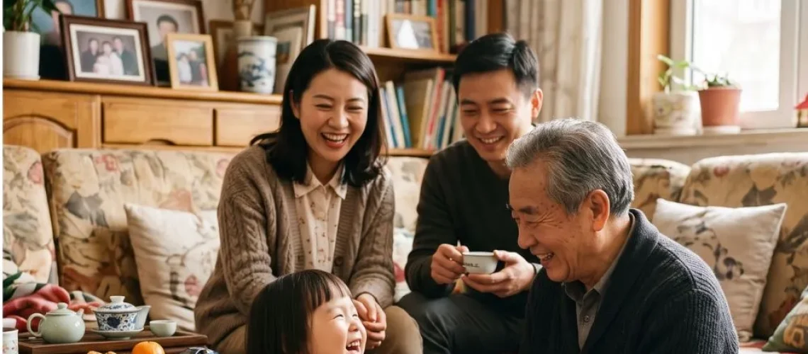 overseas chinese grandparent and grandchild bonding at home — mandarin family vocabulary for kids