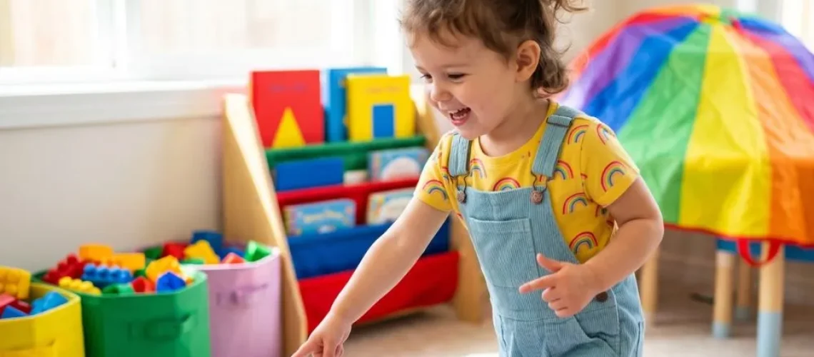young child learning mandarin colors and numbers at home with colorful objects