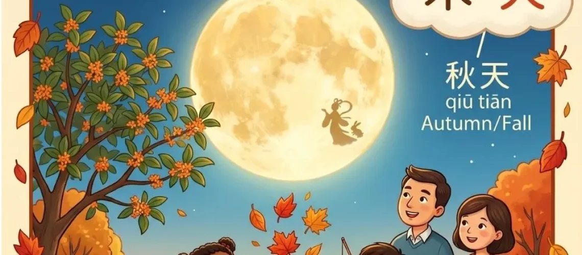 Learn how to say autumn in Chinese. Discover autumn vocabulary, weather, Mid-Autumn Festival, Halloween, Thanksgiving... for kids.