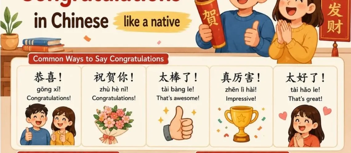 Learn all the ways to say congratulations in Chinese for every occasion — graduation, new baby, wedding, birthday, and more.