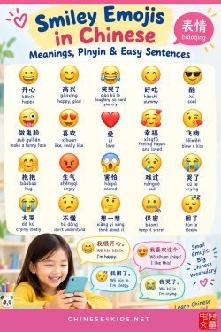 Learn what common emojis mean in Chinese, with simple words, pinyin and easy sentences. Includes 哈哈, 呵呵, 表情包 and tips for kids.
