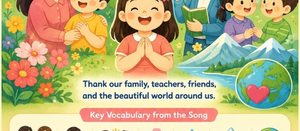 "Learn this Chinese children's song about gratitude (感谢). Perfect for teaching young learners vocabulary, pronunciation, and cultural values. Includes full lyrics with pinyin, vocabulary tables, teaching activities, and classroom ideas. #Thankyousong #Chinese4kids #Chinesechildrenssong #Chinesesong #MandarinChinese #LearnChinese #Chineselearning #singChinesesong