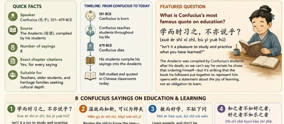 8 timeless Confucius sayings on education, each traced to its exact chapter in the Analects, with meaning, context, and practical tips. #Confucius #Chinesewisdom #educationsayings #Chinesequote #Confuciussayings