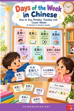 Learn the days of the week in Chinese, Monday to Sunday, with pinyin, example sentences, how to count weeks, and games for kids and beginners.