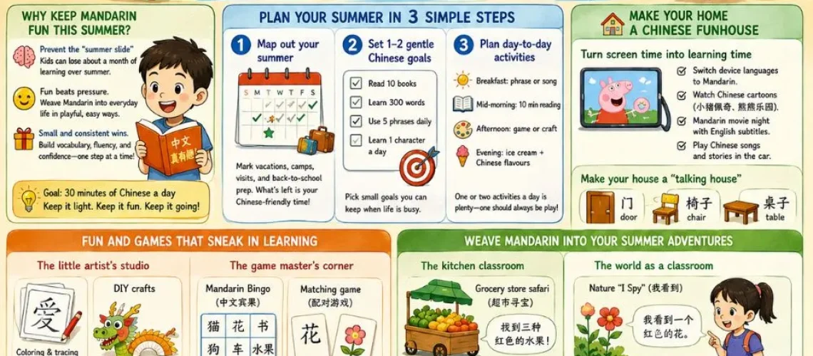 Keep kids learning Mandarin this summer! Fun, practical tips to stop the summer slide with easy games, crafts, printables, and reading.